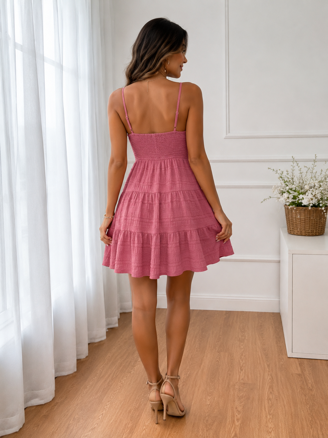 Vestido Curto Rosa Canelado fit